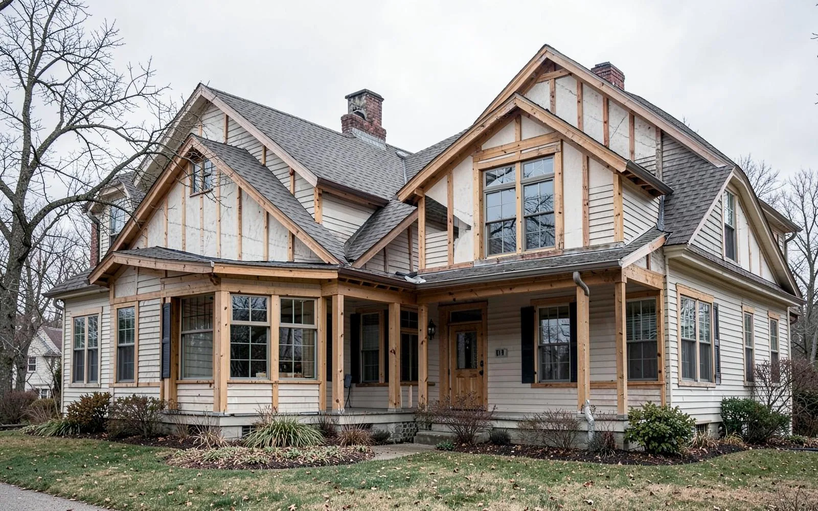 Framing of a new addition joining an existing house